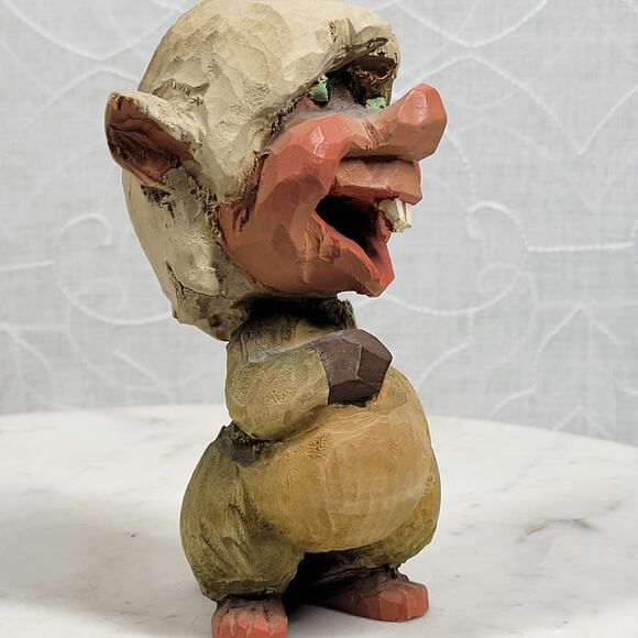 Vintage Henning Norway Hand Carved Troll Figurine Wood Folk Art 6” Handmade - Picture 5 of 14